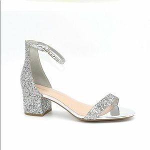CityClassified Silver Glitter Block Heel Sandal US size 6